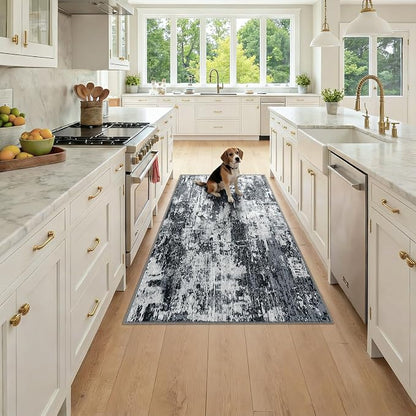 RELEANY Washable Area Rugs 3x6 Non-Slip Modern Abstract Soft for Living Room Entryway Bedroom Kitchen, Print Pattern, Black Navy Blue Gray