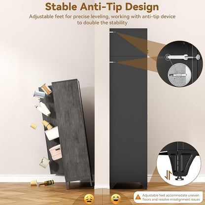 Polup 90" Tall Metal Kitchen Pantry Storage Cabinet with Doors and Shelves | Black Heavy Duty Steel Cabinet,Golden Handle,5 Adjustable Shelves,Louvered Doors,Anti-tipping,2 packages,garage,Dining room