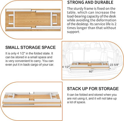 Need Home Office Desk Large Computer Desk 60 inch Sturdy Table Foldable Desk Gaming Computer Table No Assembly Required, Teak&White Frame AC5BW(152.4 * 60)