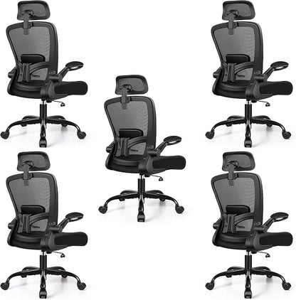 FelixKing Office Chair, Desk Chair with Adjustable Lumbar Support, Ergonomic Computer Chair with High Back and Armrest, Adjustable Height Gaming Chair Home Office Swivel Chair, Pack of 5, Black
