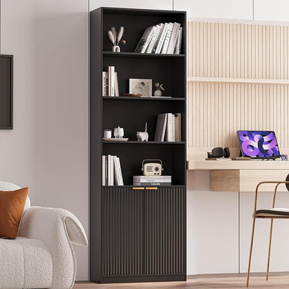 INNOD 69" Tall Book Shelve Bookcases with Doors, Floor Standing 6 Shelf Display Shelves, Freestanding Shelving Unit with Closed Doors for Storage, Home Decor Furniture for Living Room Home Office