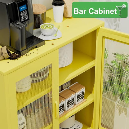 Chshin Metal Locker Storage Cabinet with 2 Mesh Doors and Adjustable Shelves,Yellow Metal Locker Cabinets,Coffee Bar Cabinet,Kitchen Pantry Storage Cabinets for Home,Sideboard,Office(40" H)