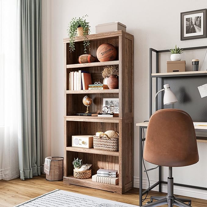 LINSY HOME 5-Shelf Bookcase, Bookshelves Floor Standing Storage Shelves 68 in Tall Bookcase Home Decor Furniture for Home Office, Living Room, Bed Room - Dark Brown
