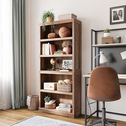 LINSY HOME 5-Shelf Bookcase, Bookshelves Floor Standing Storage Shelves 68 in Tall Bookcase Home Decor Furniture for Home Office, Living Room, Bed Room - Dark Brown