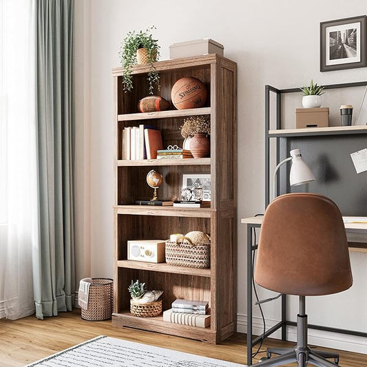 LINSY HOME 5-Shelf Bookcase, Bookshelves Floor Standing Storage Shelves 68 in Tall Bookcase Home Decor Furniture for Home Office, Living Room, Bed Room - Dark Brown