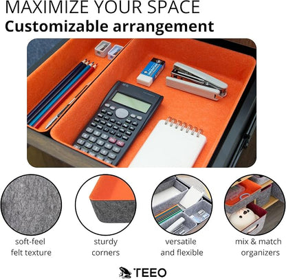 Teeo - Drawer Dividers Organizers - Makeup Trays for Vanity - Drawers Organizer - Office Drawer Organizer - Home Office Desk Cosmetic Bins Dividers Box Compartment Organization - Pack of 5, Orange