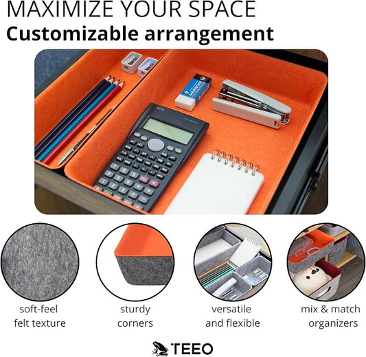 Teeo - Drawer Dividers Organizers - Makeup Trays for Vanity - Drawers Organizer - Office Drawer Organizer - Home Office Desk Cosmetic Bins Dividers Box Compartment Organization - Pack of 5, Orange