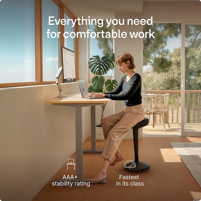 Desktronic HomeOne Standing Desk 54x28 — Ergonomic Sit Stand Home Office Desk, Made in Europe, Electric Dual Motor Height Adjustable, USB & USB-C Charging, Wobble-Free, Touchscreen, 3 Memory Presets