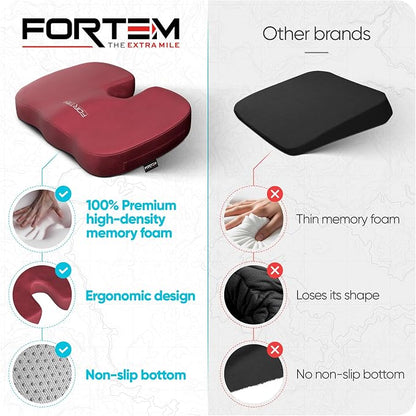 FORTEM Seat Cushion, Office Chair Cushion, Memory Foam Car Seat Cushions, Sciatica Coccyx Tailbone Pain Relief, Chair Cushions for Back Support, Sitting Pad for Gaming, Washable Cover, Non Slip