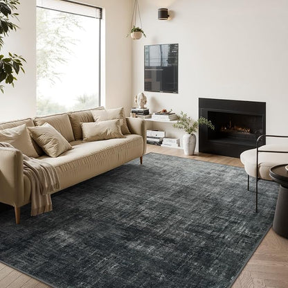 Lahome Black 8x10 Area Rugs for Living Room, Boho Rugs for Bedroom Soft Dining Room Rug, Modern Abstract Ombre Non-Slip Low-Pile Throw Carpet for Playroom Home Office(8'x10',Black and White)
