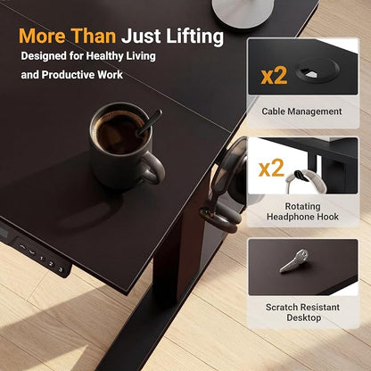 YDN Electric Standing Desk Adjustable Height, 40 x 24 Inches Sit Stand up Desk with Memory Presets & Cable Management, Home Office Desk for Office & Computer Workstation, Black Frame/Black Top