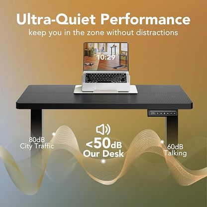 HUANUO Electric Standing Desk, 63" x 28" Height Adjustable Desk, 4 Memory Height Settings, Sit to Stand Up Desk for Home Office, with Headphone Hook, Cable Manager, Carbon Fiber Black