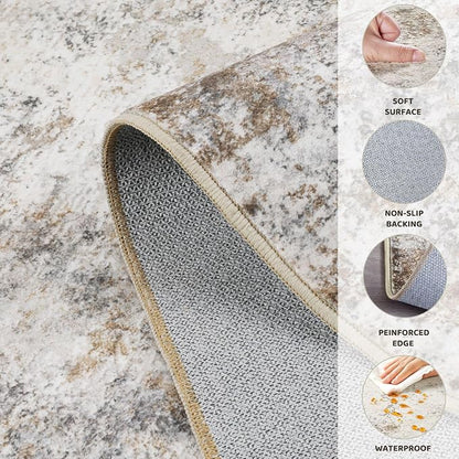 UERMEI 2x3 Entryway Area Rug, Machine Washable Neutral Modern Small Carpet, Non-Slip Low Pile Front Door Mat for Inside House Kitchen and Bathroom, Kid & Pet Safe, Brown Grey