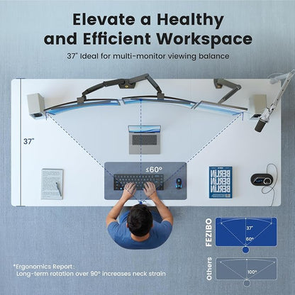 FEZIBO 71 x 37 Inch Standing Desk with Integrated Dual-Beam, Cable Management, 3 Memory Height Adjustable Computer Desk for Home Office Workstation, 1" Thick Large 3-Piece Desktop White