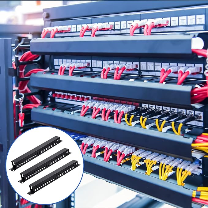 Leinuosen 2 Pack 1U 19'' Cable Manager 24 Slot Horizontal Rack Mount Wire Management Server Rack Cable Management Metal Finger Duct Wire Organizer with Cover and Mounting Screws for Network Cabinet