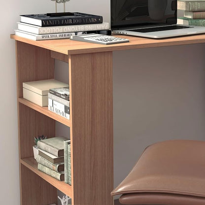 HOMCOM 47 Inch L Shaped Desk, Corner Computer Desk, 360 Degree Rotating Home Office Desk with Storage Shelves, Writing Table Workstation, Teak