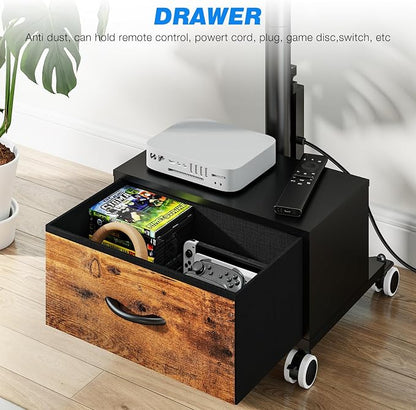 Rfiver Rolling TV Stand with Power Outlet and Drawer for 32-60 Inch TVs, Swivel Mobile TV Cart with Wheels, 6-Level Height Adjustable Floor TV Mount up to 88lbs, Max VESA 400x400mm