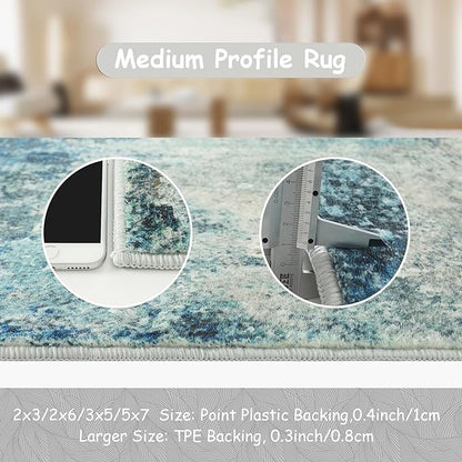 Lahome Modern Abstract Area Rug - Small 2x3 Washable Entryway Rugs Non-Slip Low Pile, Accent Throw Carpet for Kitchen Bath Mats Laundry Front Indoor Doormat,Blue/Grey