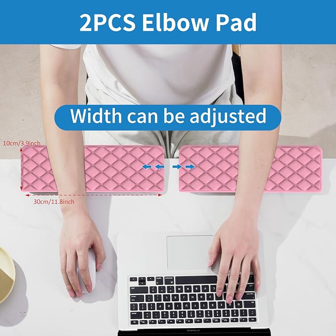 MEKASS L-Shaped Desk Elbow Pad for Desk, Memory Foam Elbow Support Padding with Non-Slip, 2-Piece Ergonomic Desk Edge Cushion, Wrist Comfort Support for Office Home (Pink Diamond Texture)