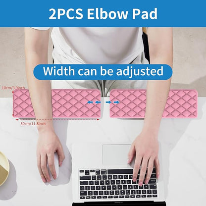 MEKASS L-Shaped Desk Elbow Pad for Desk, Memory Foam Elbow Support Padding with Non-Slip, 2-Piece Ergonomic Desk Edge Cushion, Wrist Comfort Support for Office Home (Pink Diamond Texture)