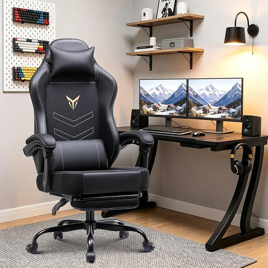 GTPLAYER Gaming Chair for Adults, Big and Tall 300LBS Heavy Duty Office Chair, Ergonomic High Back Lumbar Support and Wide Comfy Cushion with Linkage Armrests, Black