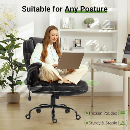 Office Chair, Big and Tall Executive Chairs with Lumbar Support for Back Pain,Breathable Desk Computer Chair with Adjustable Flip-up Armrests,Wide Cushion Swivel Home Office Chair Fabric black