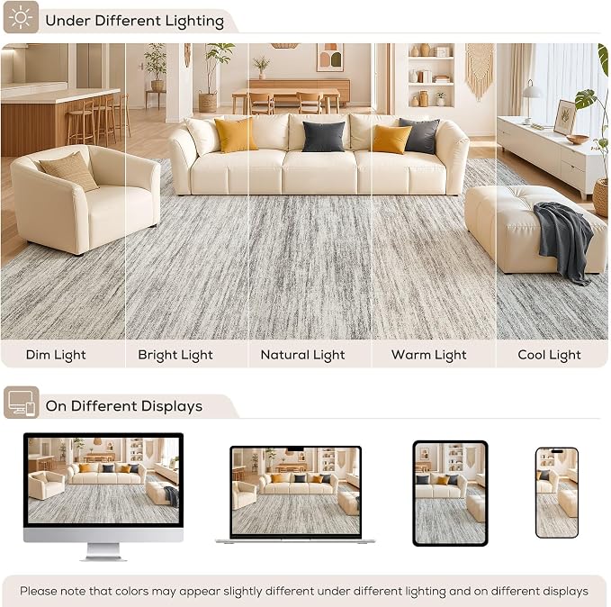 Nakagishi 6X8 Area Rugs Living Room: Washable Large Vintage Rug Neutral Non-Slip Soft Stain Resistant Indoor Carpet for Bedroom Nursery Dining Room Office Playroom - Grey