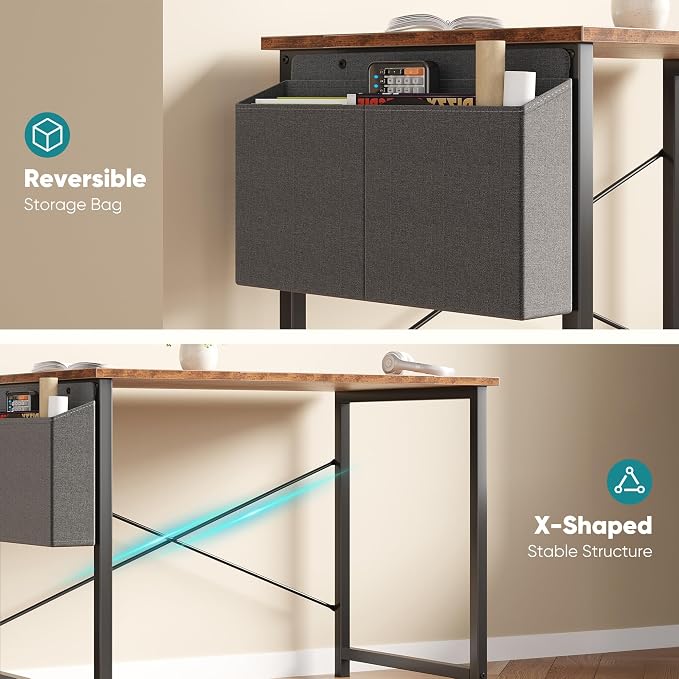 OLIXIS Small Computer Desk, 31 Inch Home Office Desks, Writing Study Craft Work Gaming Table, Computer Workstation for Bedroom Small Spaces with Storage Bag, Rustic Brown