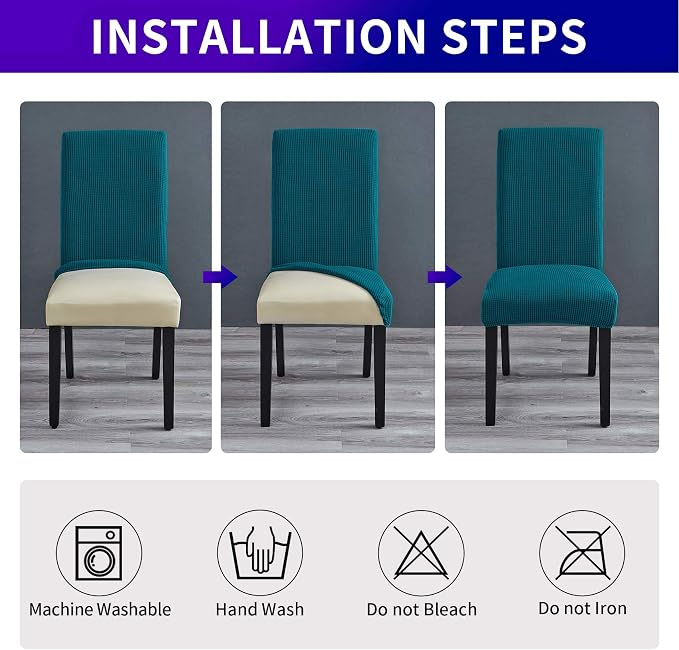Stretch Chair Covers for Dining Room Set of 2, Removable Washable Dining Room Chair Covers, Dining Chair Slipcovers Seat Protector, Great Home Decor and Banquet Upholstery (Teal, 2 Pack)