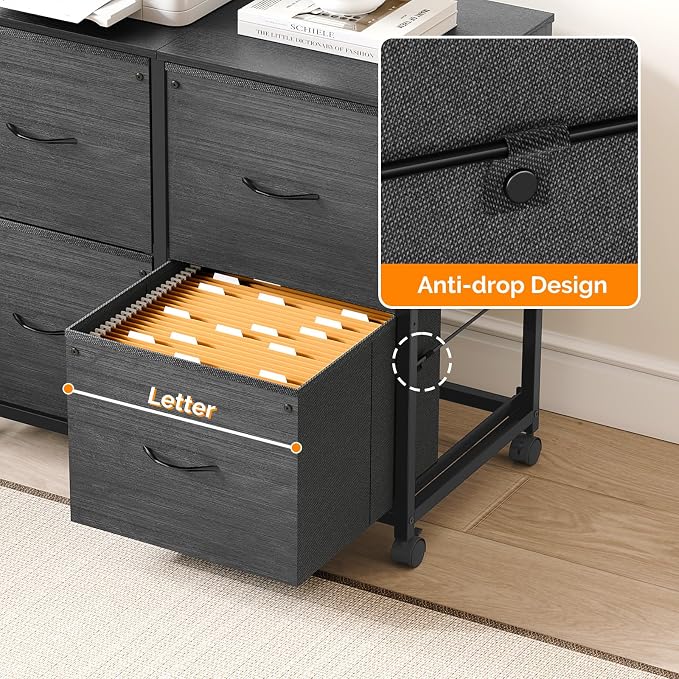 VINGLI Drawer File Cabinet Rolling Mobile Under Desk with Wheels, Fabric Drawers Printer Stand for Home Office, Fits Letter Size (Black, 4 Drawers)