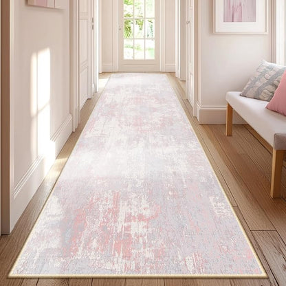 RELEANY Washable Area Rugs 2'x6' Non-Slip Modern Abstract Soft for Living Room Entryway Bedroom Kitchen, Print Pattern, Grey Pink