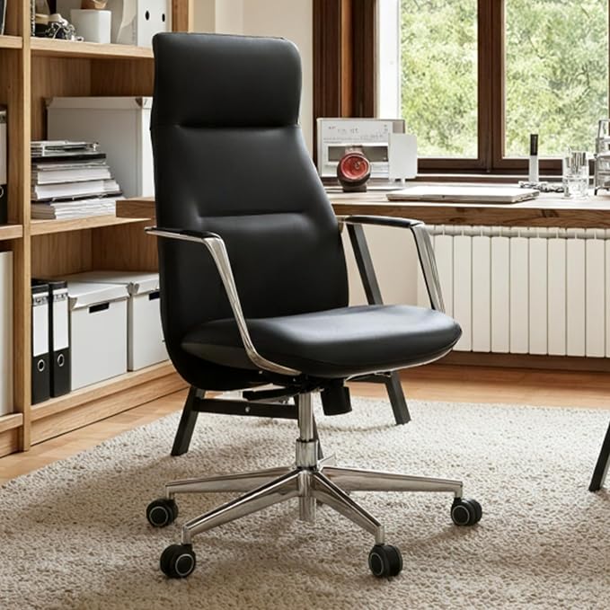 EUREKA ERGONOMIC Royal Slim Executive High Back Black Leather Office Chair, Home Desk Chair for Adults, Big and Tall with Wheels, Swivel Rolling