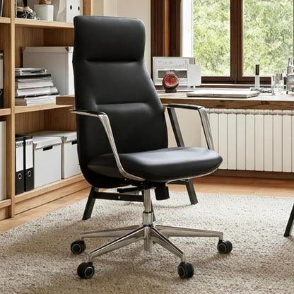 EUREKA ERGONOMIC Royal Slim Executive High Back Black Leather Office Chair, Home Desk Chair for Adults, Big and Tall with Wheels, Swivel Rolling