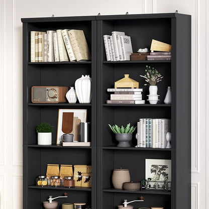 Thacuok Black Bookshelf, 75" Tall Bookcase, 6 Tier Adjustable Storage Shelves, Book Shelf with Anti-Tipping Device, Floor Standing Modern Display Rack for Living Room, Bedroom, Office
