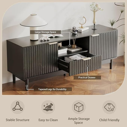 TV Stand and Coffee Table Set of 2, Mid Century Modern Lift Top Coffee Table, TV Console Table Living Room Table Sets for Living Room, Bedroom, Home Office, Black