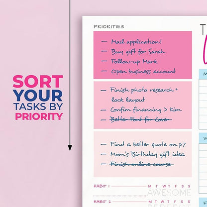 Weekly Planner Pad - Undated Planner - To Do List Notepad - Habit Tracker - 11 x 8.5" - 52 Tear-Off Sheets - Daily Planner Undated for Home Work Office Business - Goal Planner - Cute Planner (Pink)