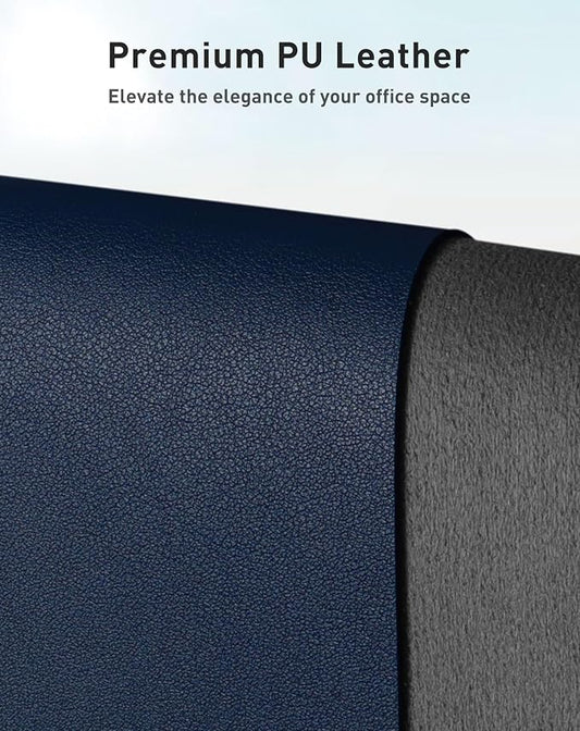 Aothia Faux Leather Desk Mat - Large Mouse Pad, Non-Slip PU Leather Blotter, Waterproof Writing Surface for Office and Home (Dark Blue, 63" x 17")