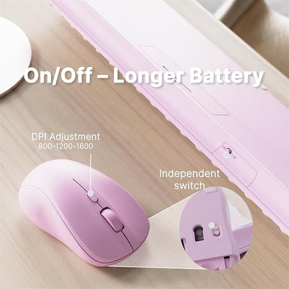 Wireless Keyboard and Mouse Combo with 110 Round Keycaps, Power Switch, and Scissor-Switch Typing Feel – Ideal for Office Use (Blush Pink)