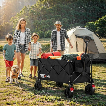 Overmont Ultra-Compact Collapsible Wagon Cart -200L Portable Folding Wagon with All-Terrain Wheels Utility for Beach, Grocery Shopping, Camping, and Gardening – 360lbs Load Capacity Black