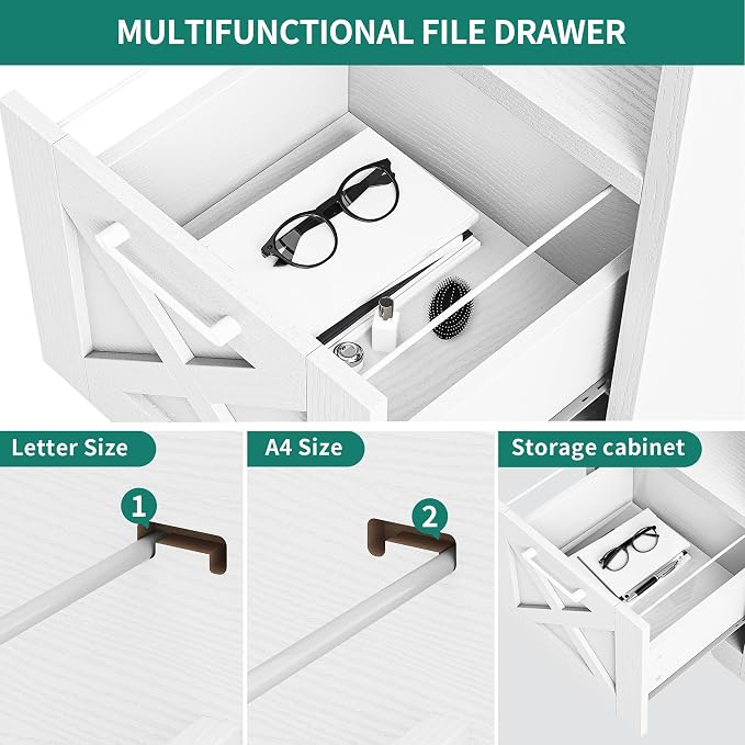 YITAHOME L Shaped Desk with Power Outlets, 60 Inch Computer Desk Corner Desk with File Drawer, Home Office Desk with Monitor Stand & Storage Shelves, L-Shaped Desk with File Cabinet, White