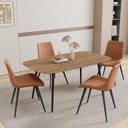 HIPIHOM 55.1''Dining Table Set for 4,Modern Wood Dining Table,Leather Dining Chairs 4,Table and Chairs Set of 4,Ideal for Kitchen Dining Room