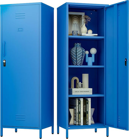 Metal Locker Storage Cabinets 59.06"H Navy Blue Locking File Cabinets Kitchen Food Pantry Cabinet with 2 Doors and Shelves for Dining Room, Living Room,Bathroom Office,Home,Garage, Gym, School