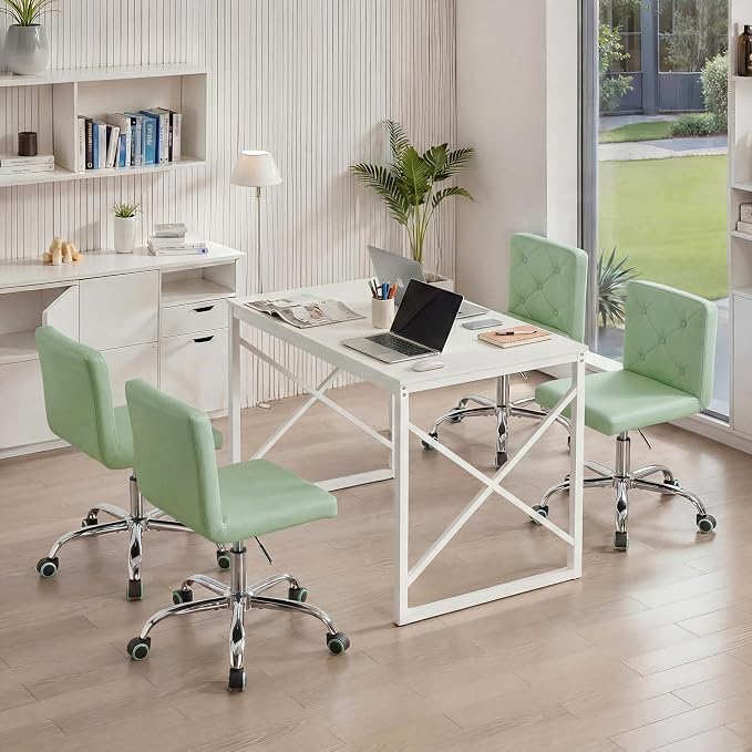 VECELO PU Leather Mid-Back Armless Vanity Chair Adjustable Height 360° Rolling Swivel for Home Office Work