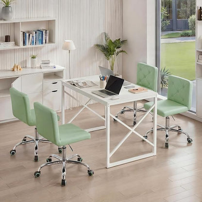 VECELO PU Leather Mid-Back Armless Vanity Chair Adjustable Height 360° Rolling Swivel for Home Office Work