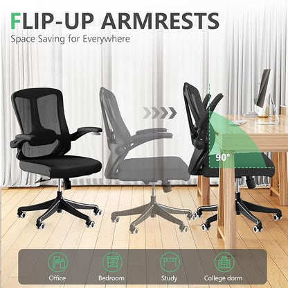 300 LBS Ergonomic Office Computer Mesh Chair - Adjustable Height Rolling Desk Chair with Flip-Up Armrests & High Back Support - Comfortable Swivel Task Chair for Home Office
