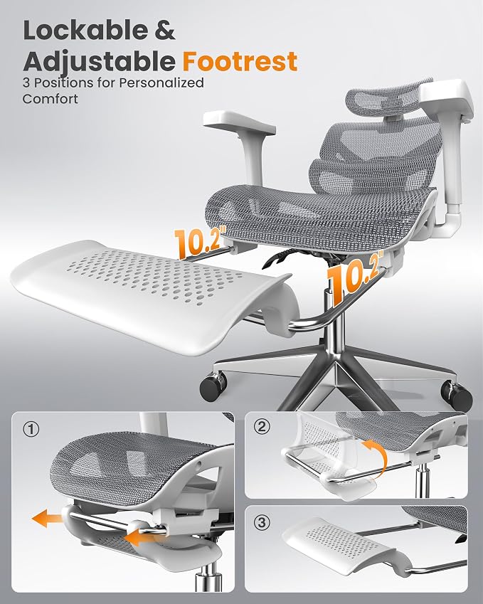 naspaluro Ergonomic Office Chair, High Back Mesh Desk Chair, 350lbs Capacity, Lumbar Support, 3D Armrest Headrest, Footrest, PU Wheels, Swivel Computer Chair for Home Office, Work & Gaming