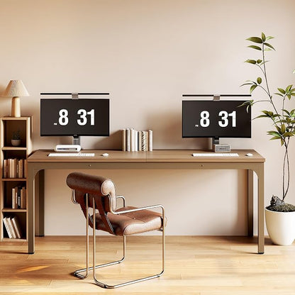 LITTLE TREE 78.7-Inch Ultra Long Double Desk, Writing Gaming Work Computer Two-Person Desk for Home Office, Walnut