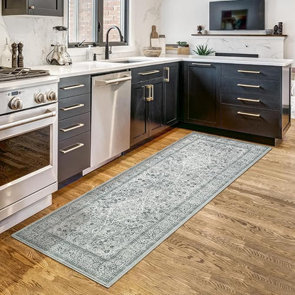 Goideal Washable Runner Rug 2x6, Gray Rugs Non Slip, Indoor Low Pile Carpet with Rubber Backing for Hallway Kitchen Bathroom Entryway Bedroom