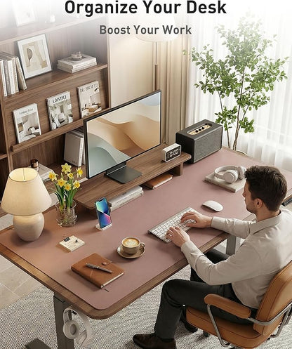 Aothia Faux Leather Desk Mat - Large Mouse Pad, Non-Slip PU Leather Blotter, Waterproof Writing Surface for Office and Home (Dark Pink, 42" x 17")
