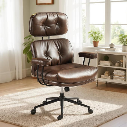 Faux Leather Executive Office Chair - Big and Tall Ergonomic Home Office Chair,Reclining Computer Desk Chair with Lumbar Support,Adjustable Task Chair Swivel Rolling PC Chair with Wheels,PU,Dark Brown
